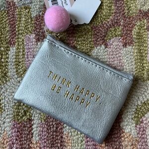 Paper Source NWT Think Happy Silver Pouch pink Pom Pom